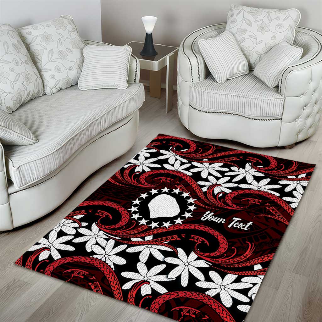 Personalised Cook Islands Atiu Enuamanu Area Rug Tiare Maori Polynesian Waves Tattoo