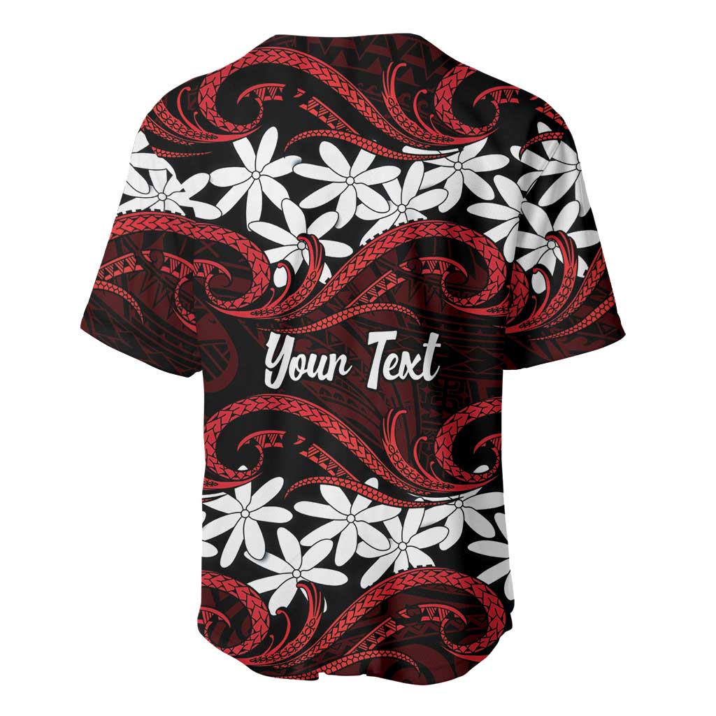 Personalised Cook Islands Atiu Enuamanu Baseball Jersey Tiare Maori Polynesian Waves Tattoo