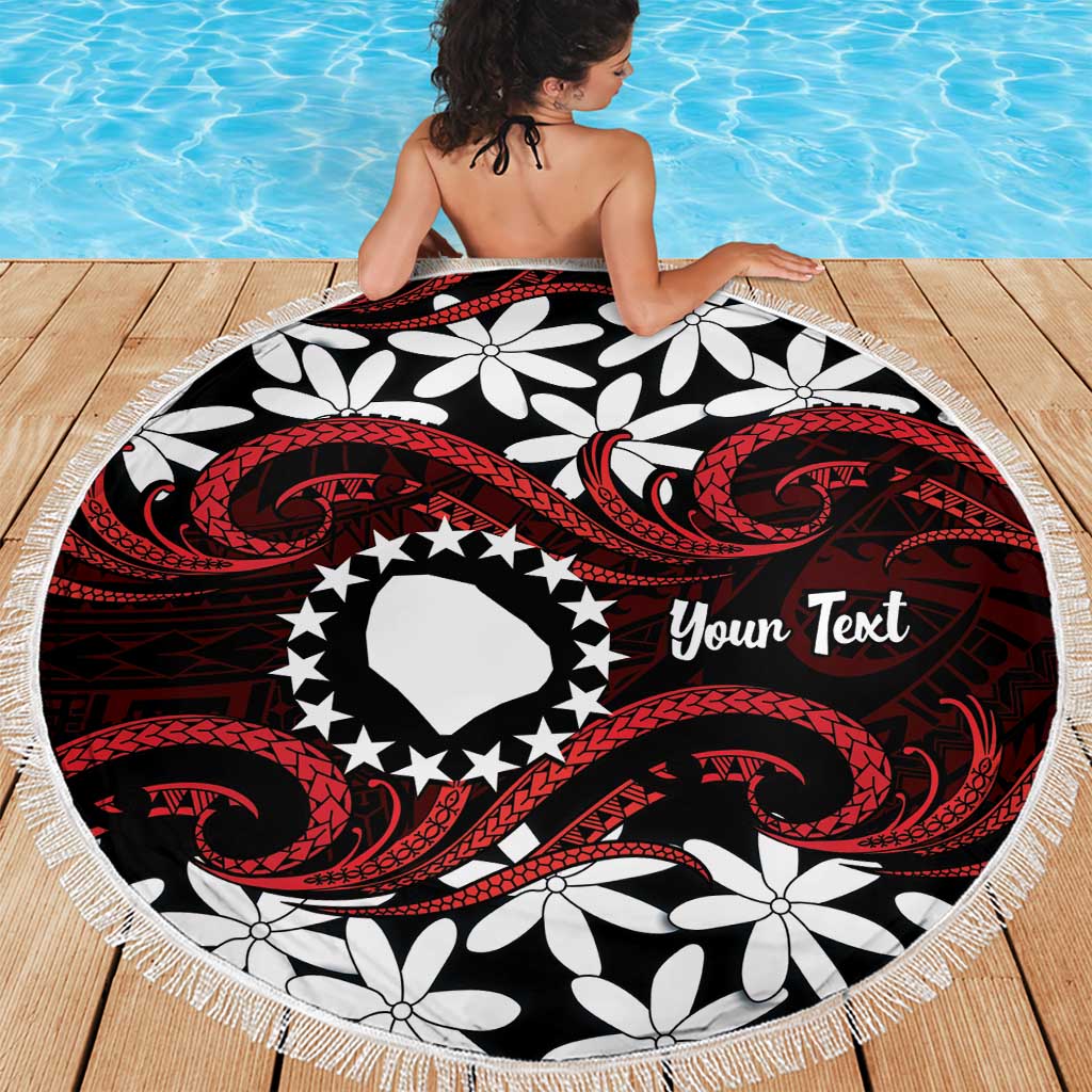 Personalised Cook Islands Atiu Enuamanu Beach Blanket Tiare Maori Polynesian Waves Tattoo