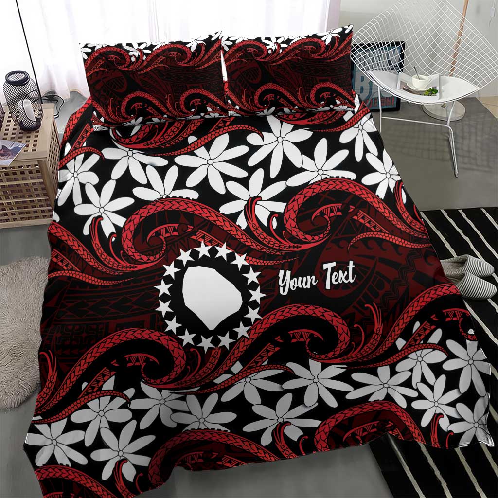 Personalised Cook Islands Atiu Enuamanu Bedding Set Tiare Maori Polynesian Waves Tattoo