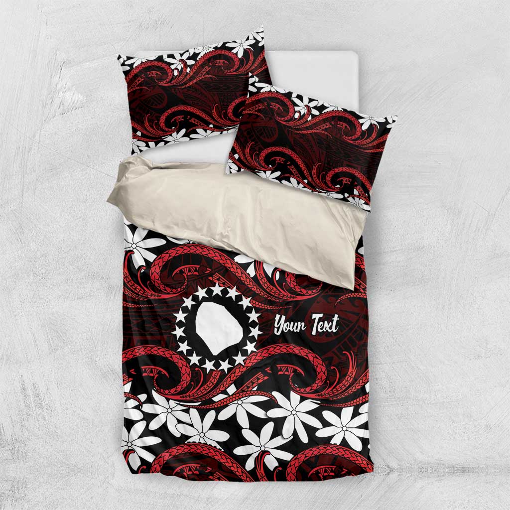 Personalised Cook Islands Atiu Enuamanu Bedding Set Tiare Maori Polynesian Waves Tattoo