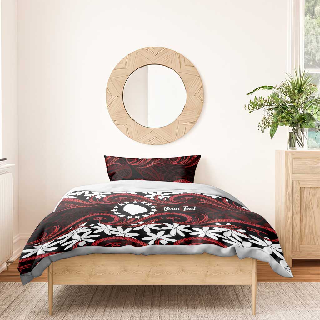 Personalised Cook Islands Atiu Enuamanu Bedding Set Tiare Maori Polynesian Waves Tattoo
