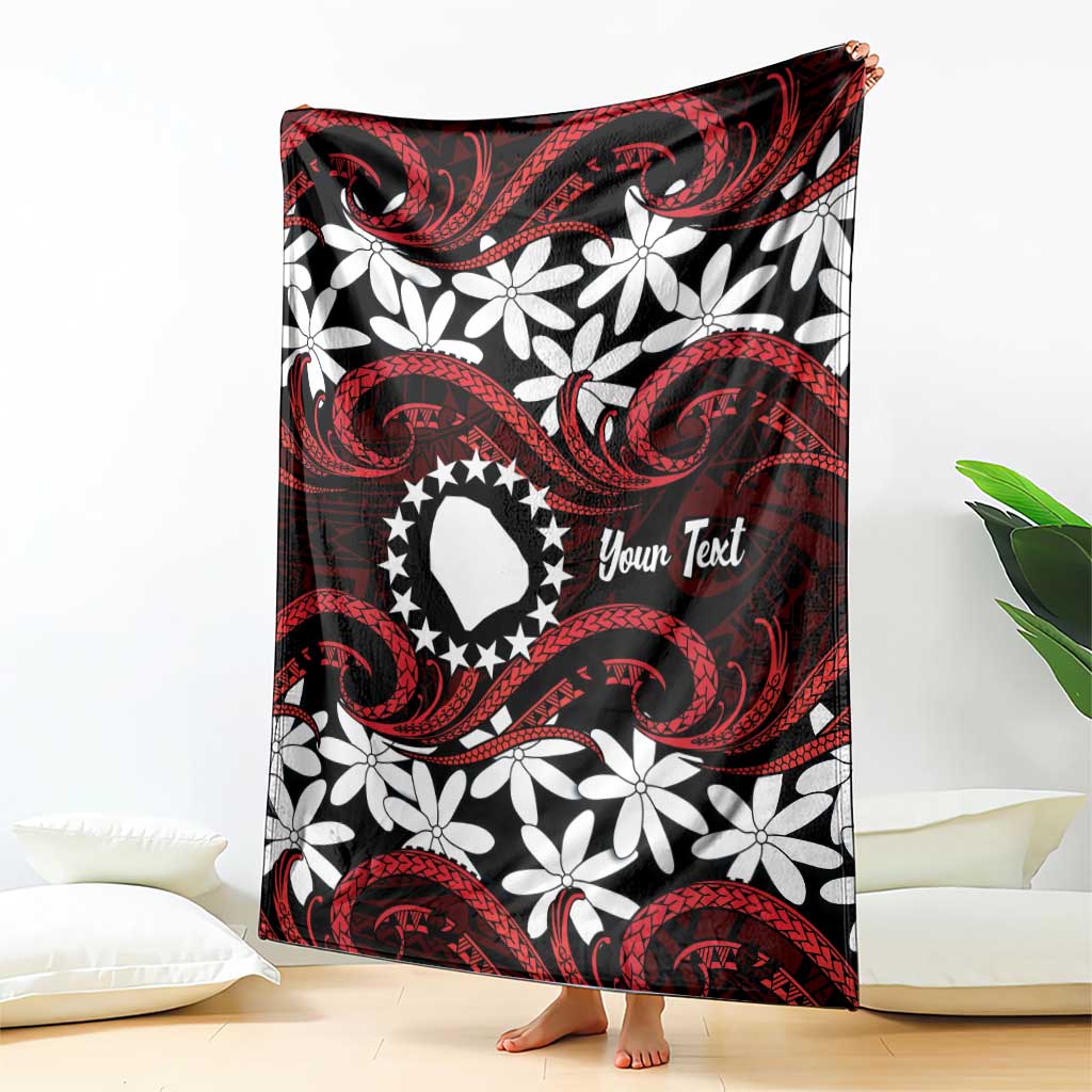 Personalised Cook Islands Atiu Enuamanu Blanket Tiare Maori Polynesian Waves Tattoo