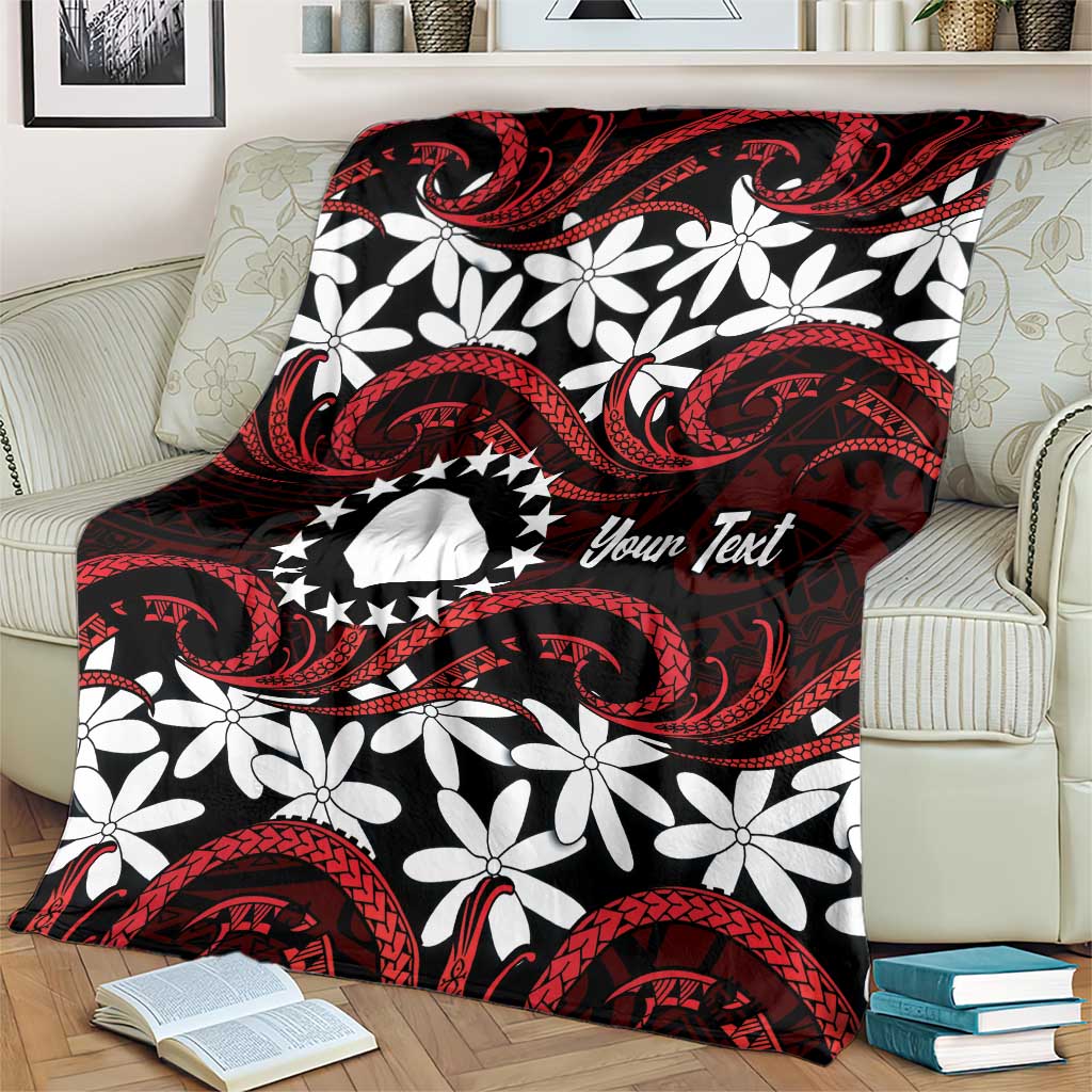 Personalised Cook Islands Atiu Enuamanu Blanket Tiare Maori Polynesian Waves Tattoo