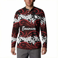 Personalised Cook Islands Atiu Enuamanu Button Sweatshirt Tiare Maori Polynesian Waves Tattoo