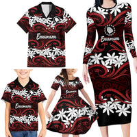 Personalised Cook Islands Atiu Enuamanu Family Matching Long Sleeve Bodycon Dress and Hawaiian Shirt Tiare Maori Polynesian Waves Tattoo