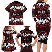 Personalised Cook Islands Atiu Enuamanu Family Matching Long Sleeve Bodycon Dress and Hawaiian Shirt Tiare Maori Polynesian Waves Tattoo