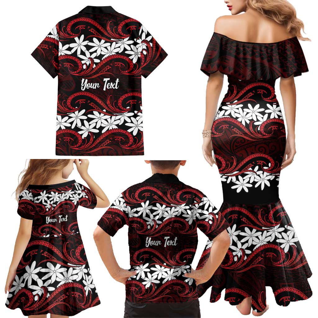 Personalised Cook Islands Atiu Enuamanu Family Matching Mermaid Dress and Hawaiian Shirt Tiare Maori Polynesian Waves Tattoo