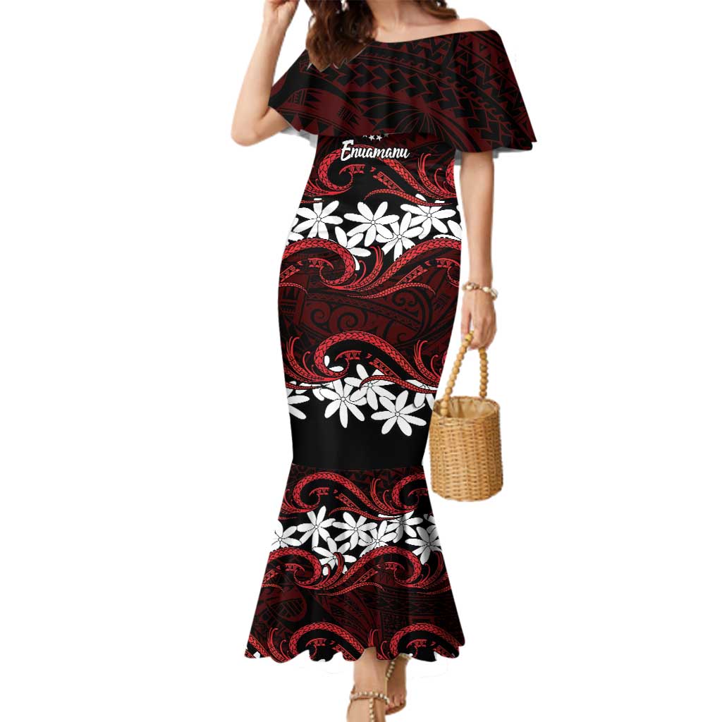 Personalised Cook Islands Atiu Enuamanu Family Matching Mermaid Dress and Hawaiian Shirt Tiare Maori Polynesian Waves Tattoo