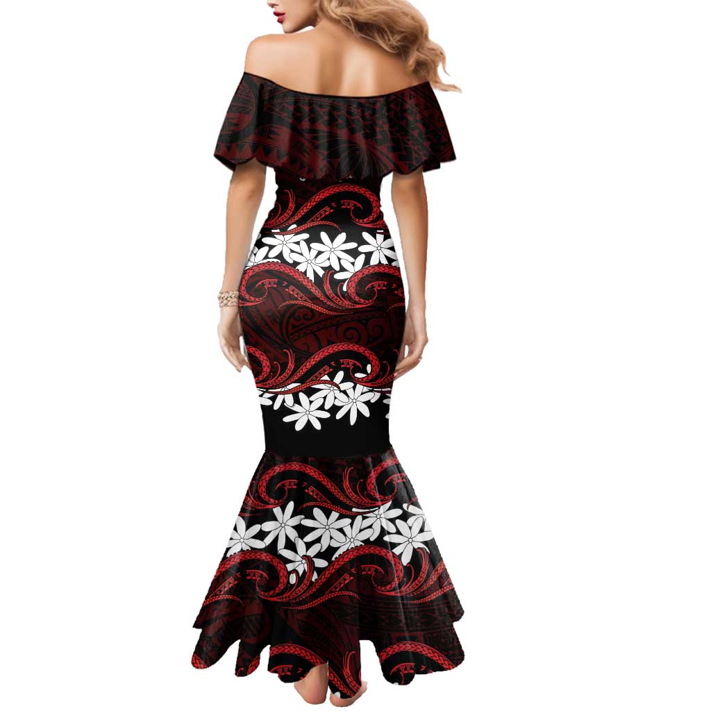 Personalised Cook Islands Atiu Enuamanu Family Matching Mermaid Dress and Hawaiian Shirt Tiare Maori Polynesian Waves Tattoo