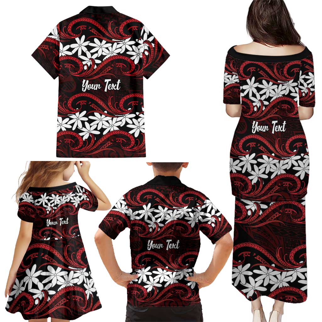 Personalised Cook Islands Atiu Enuamanu Family Matching Puletasi and Hawaiian Shirt Tiare Maori Polynesian Waves Tattoo