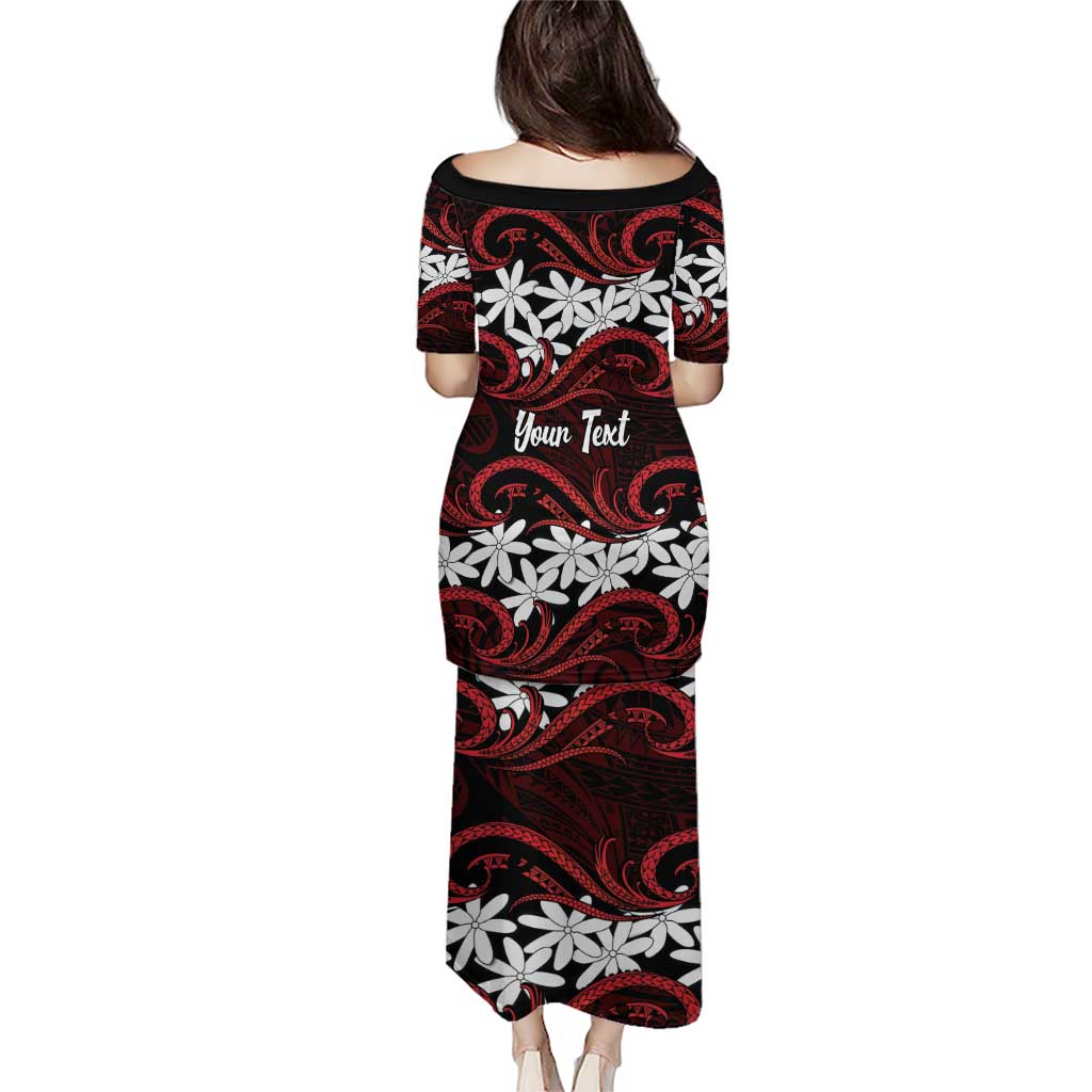 Personalised Cook Islands Atiu Enuamanu Family Matching Puletasi and Hawaiian Shirt Tiare Maori Polynesian Waves Tattoo