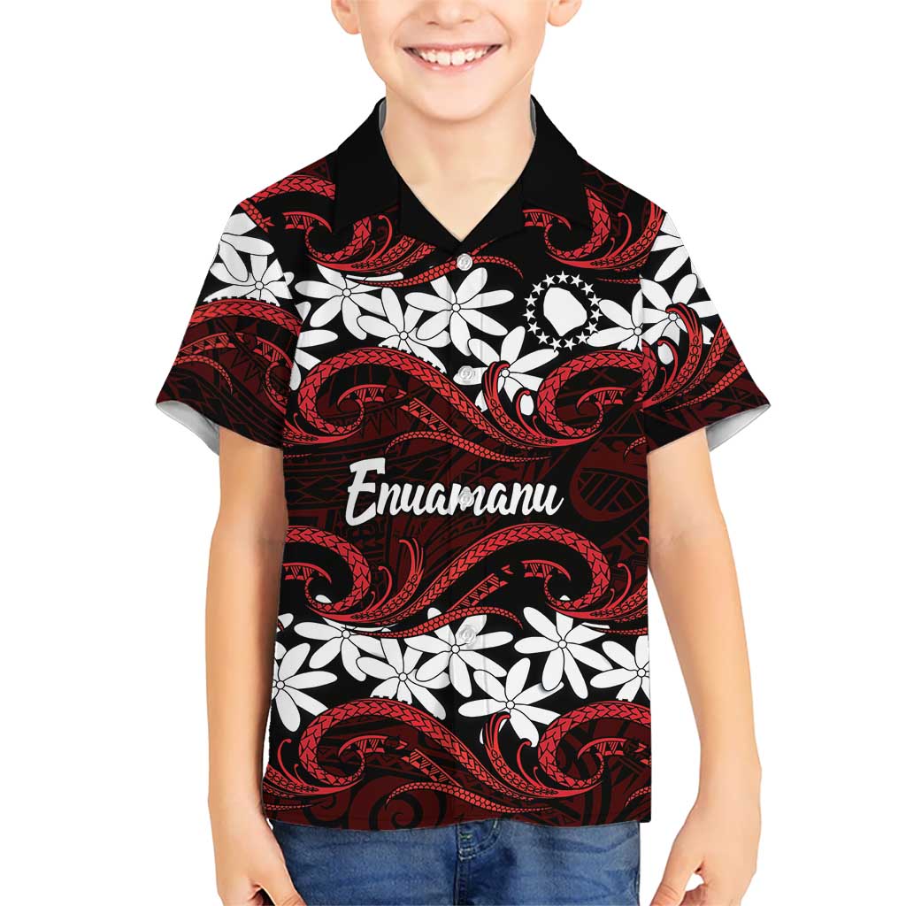 Personalised Cook Islands Atiu Enuamanu Family Matching Puletasi and Hawaiian Shirt Tiare Maori Polynesian Waves Tattoo