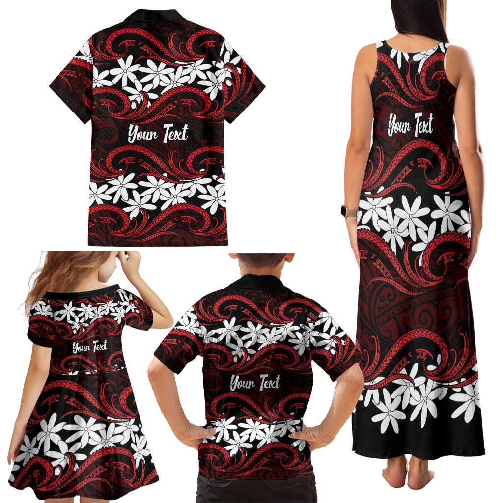 Personalised Cook Islands Atiu Enuamanu Family Matching Tank Maxi Dress and Hawaiian Shirt Tiare Maori Polynesian Waves Tattoo