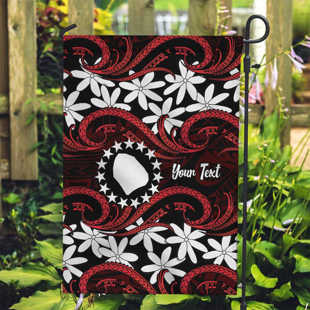 Personalised Cook Islands Atiu Enuamanu Garden Flag Tiare Maori Polynesian Waves Tattoo LT14 Garden Flag Red - Polynesian Pride