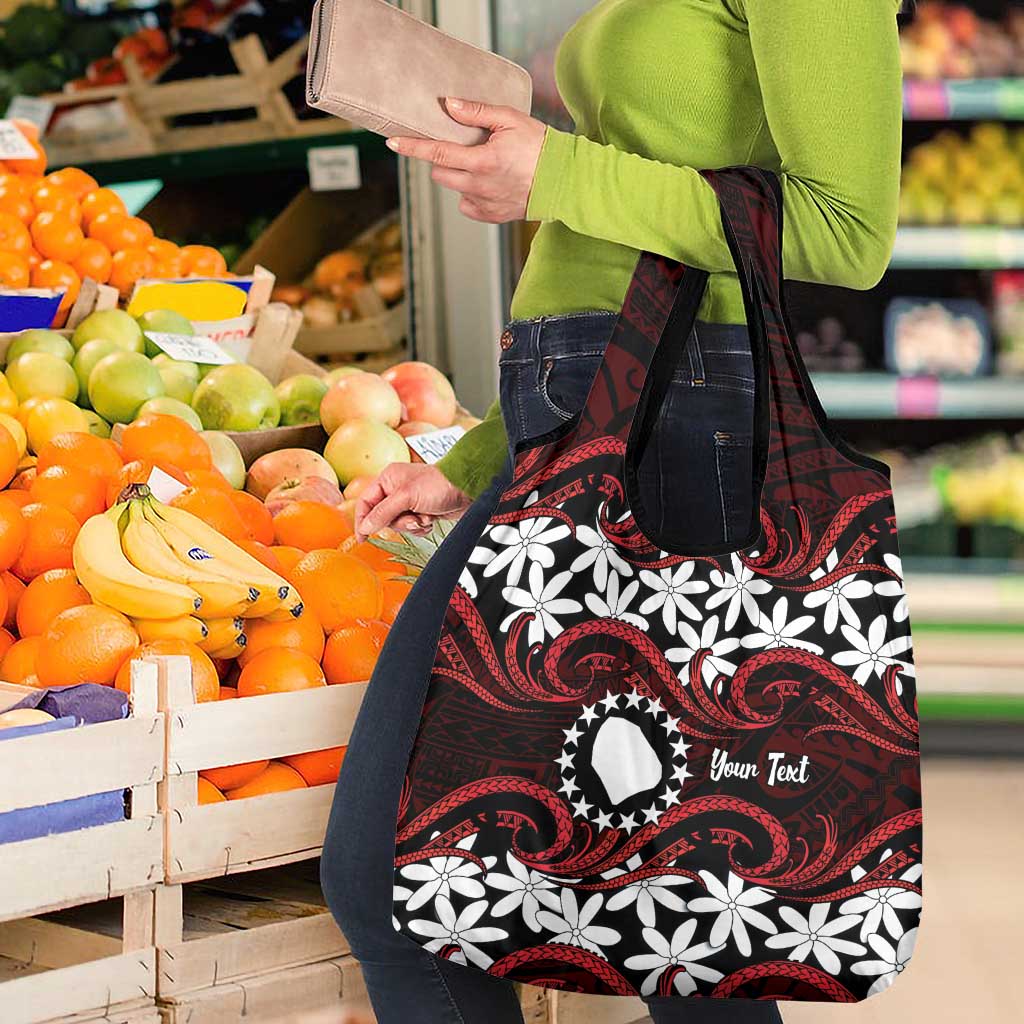 Personalised Cook Islands Atiu Enuamanu Grocery Bag Tiare Maori Polynesian Waves Tattoo