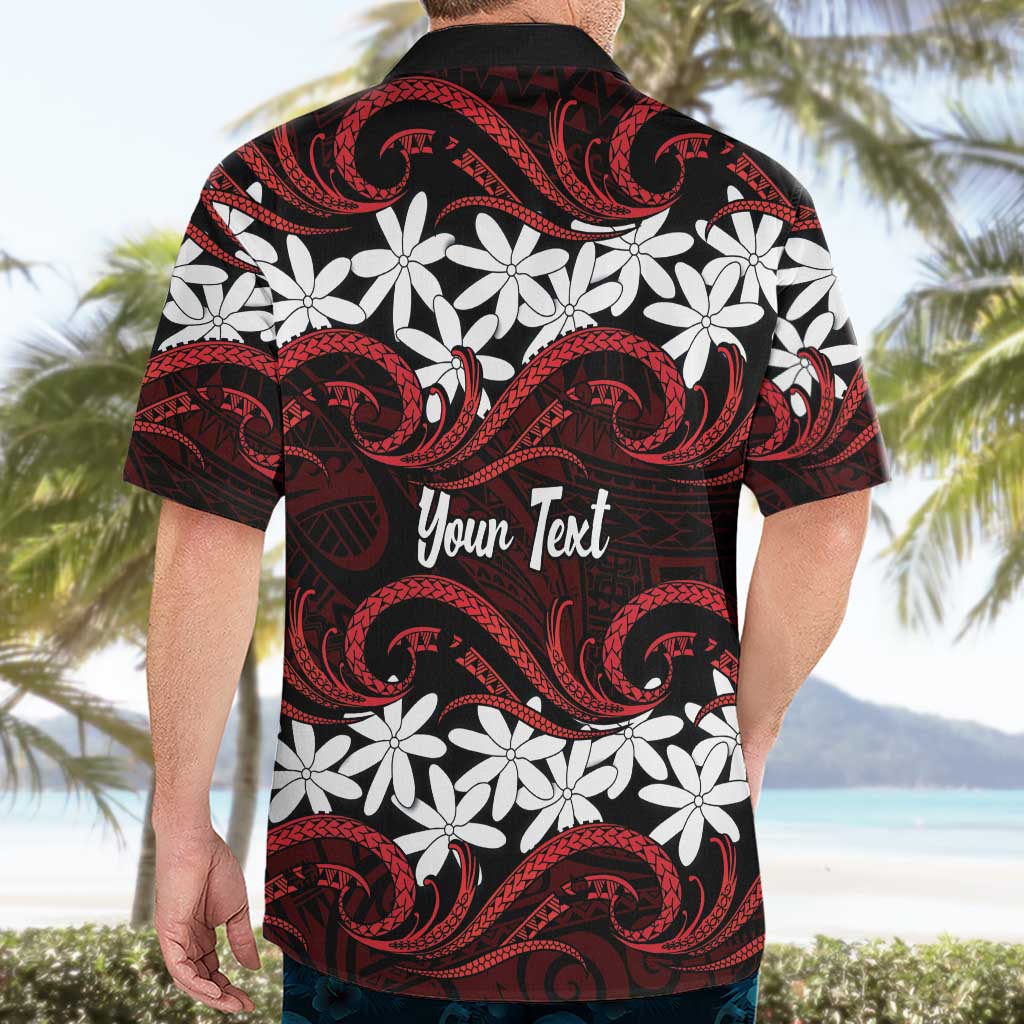 Personalised Cook Islands Atiu Enuamanu Hawaiian Shirt Tiare Maori Polynesian Waves Tattoo