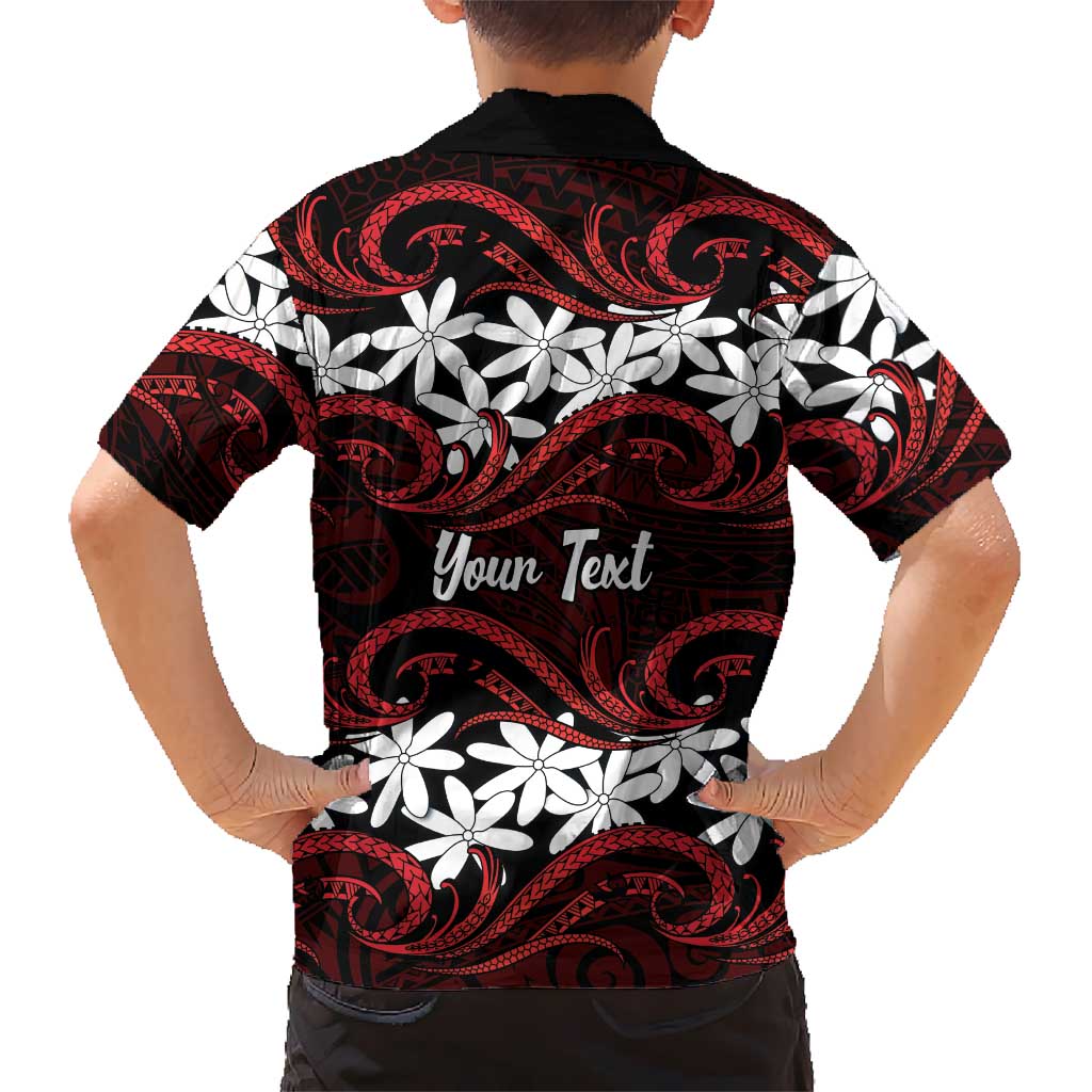 Personalised Cook Islands Atiu Enuamanu Kid Hawaiian Shirt Tiare Maori Polynesian Waves Tattoo