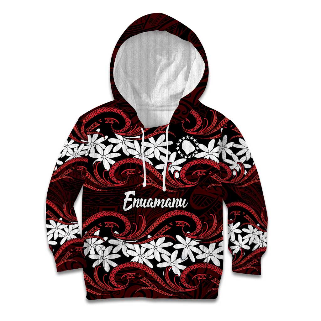 Personalised Cook Islands Atiu Enuamanu Kid Hoodie Tiare Maori Polynesian Waves Tattoo LT14 Hoodie Red - Polynesian Pride
