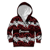 Personalised Cook Islands Atiu Enuamanu Kid Hoodie Tiare Maori Polynesian Waves Tattoo LT14 Zip Hoodie Red - Polynesian Pride