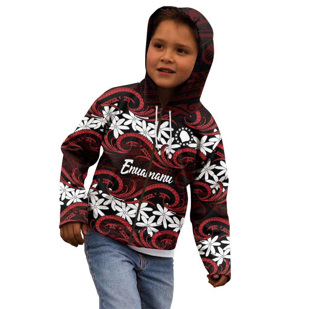 Personalised Cook Islands Atiu Enuamanu Kid Hoodie Tiare Maori Polynesian Waves Tattoo LT14 - Polynesian Pride