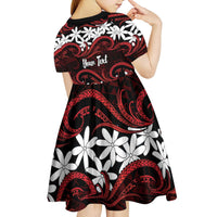 Personalised Cook Islands Atiu Enuamanu Kid Short Sleeve Dress Tiare Maori Polynesian Waves Tattoo