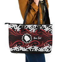 Personalised Cook Islands Atiu Enuamanu Leather Tote Bag Tiare Maori Polynesian Waves Tattoo LT14 - Polynesian Pride