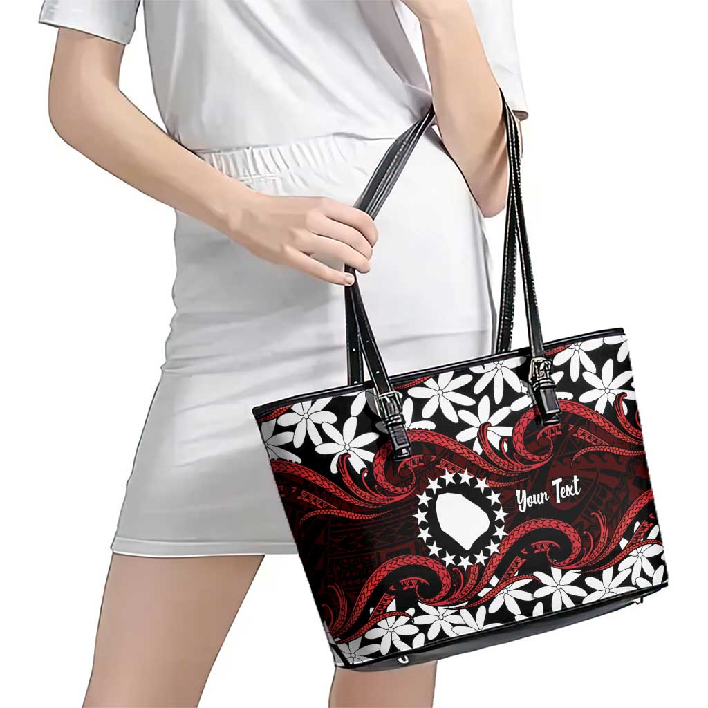 Personalised Cook Islands Atiu Enuamanu Leather Tote Bag Tiare Maori Polynesian Waves Tattoo LT14 - Polynesian Pride