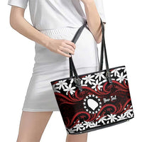 Personalised Cook Islands Atiu Enuamanu Leather Tote Bag Tiare Maori Polynesian Waves Tattoo LT14 - Polynesian Pride