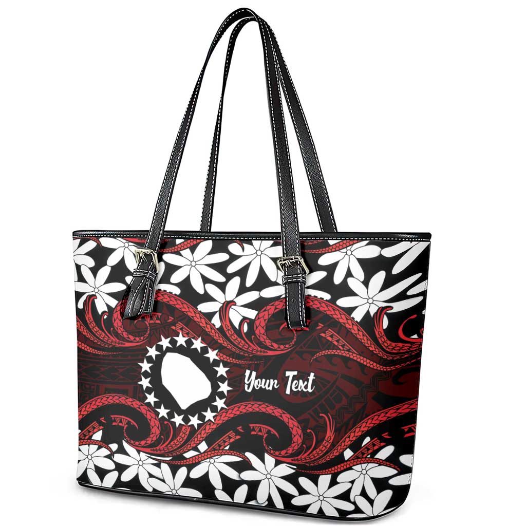 Personalised Cook Islands Atiu Enuamanu Leather Tote Bag Tiare Maori Polynesian Waves Tattoo LT14 - Polynesian Pride