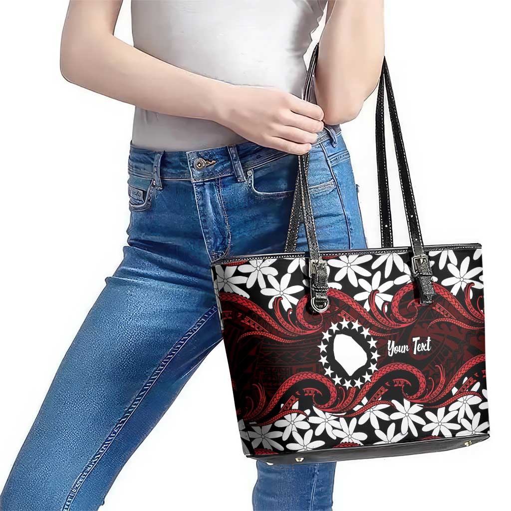 Personalised Cook Islands Atiu Enuamanu Leather Tote Bag Tiare Maori Polynesian Waves Tattoo LT14 - Polynesian Pride