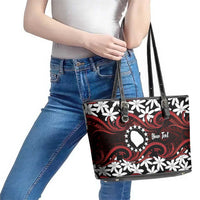 Personalised Cook Islands Atiu Enuamanu Leather Tote Bag Tiare Maori Polynesian Waves Tattoo LT14 - Polynesian Pride