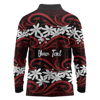 Personalised Cook Islands Atiu Enuamanu Long Sleeve Polo Shirt Tiare Maori Polynesian Waves Tattoo