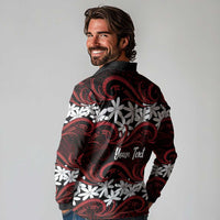 Personalised Cook Islands Atiu Enuamanu Long Sleeve Polo Shirt Tiare Maori Polynesian Waves Tattoo