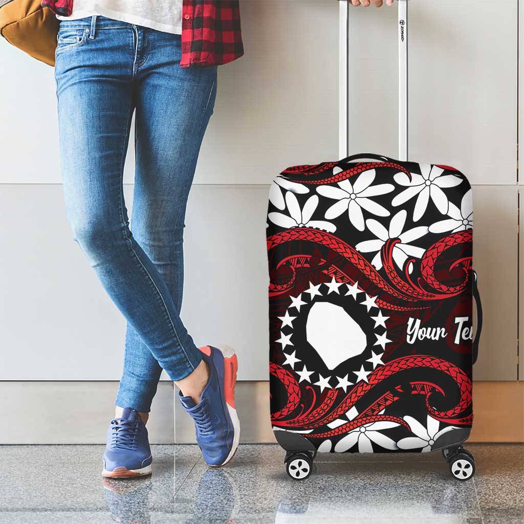 Personalised Cook Islands Atiu Enuamanu Luggage Cover Tiare Maori Polynesian Waves Tattoo