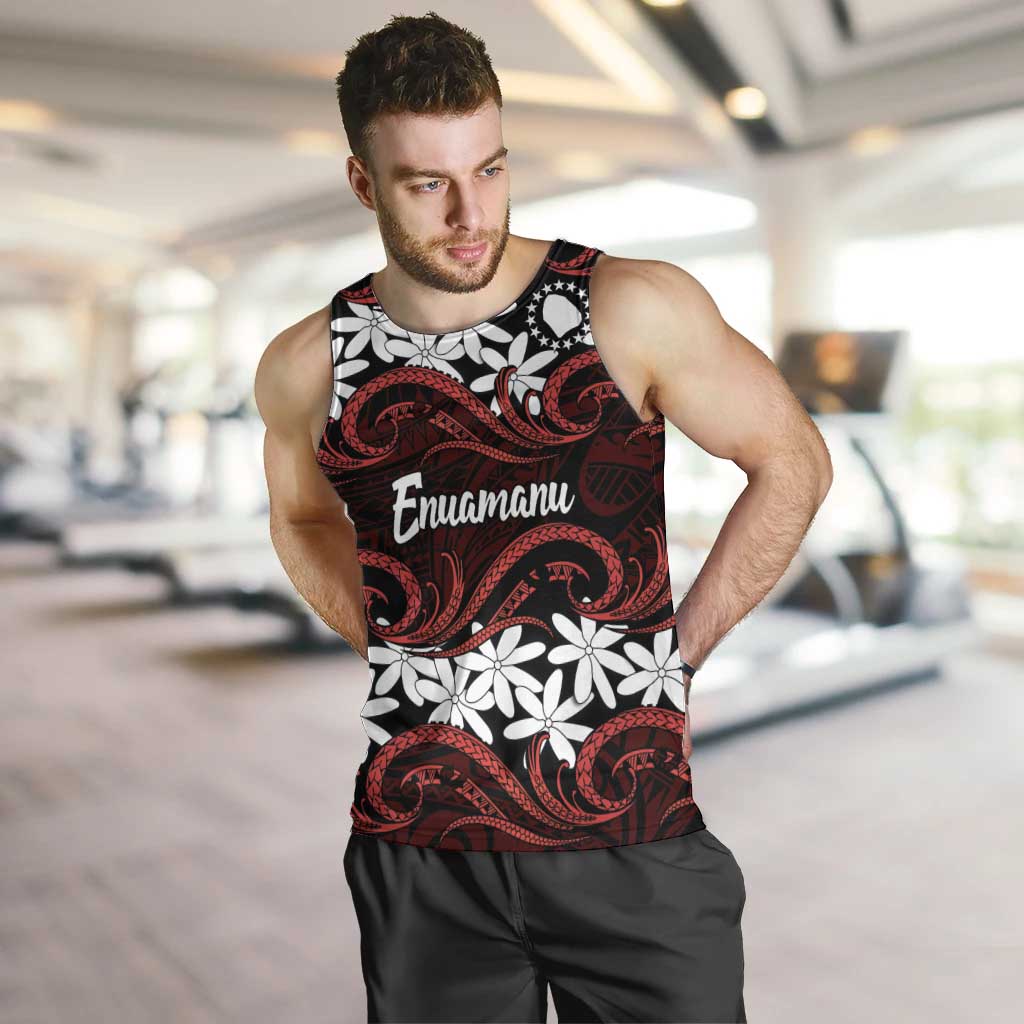 Personalised Cook Islands Atiu Enuamanu Men Tank Top Tiare Maori Polynesian Waves Tattoo