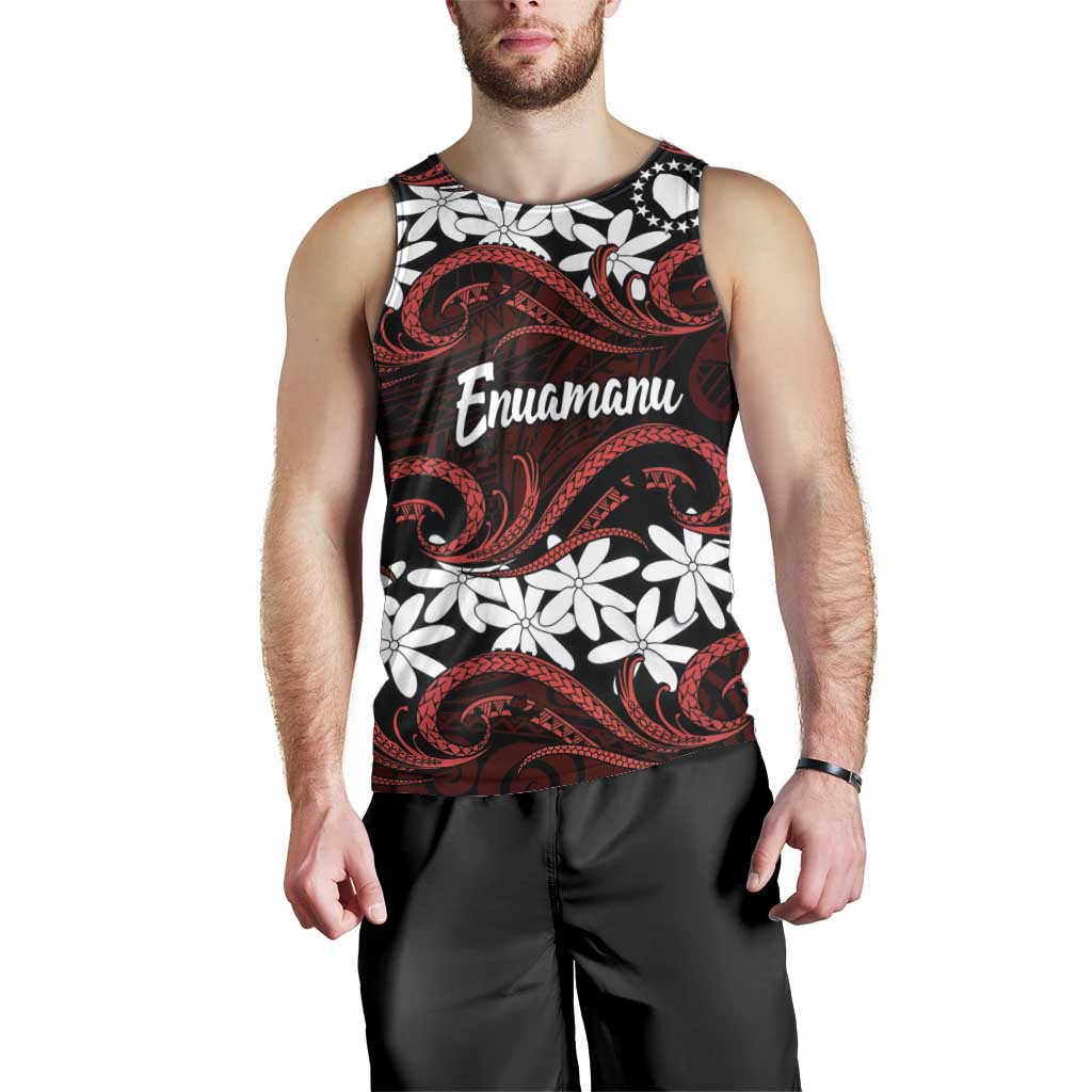 Personalised Cook Islands Atiu Enuamanu Men Tank Top Tiare Maori Polynesian Waves Tattoo
