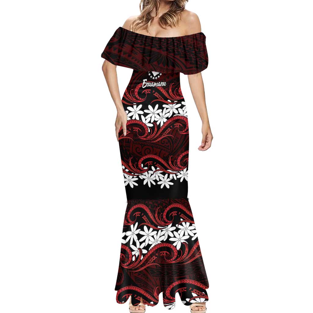 Personalised Cook Islands Atiu Enuamanu Mermaid Dress Tiare Maori Polynesian Waves Tattoo