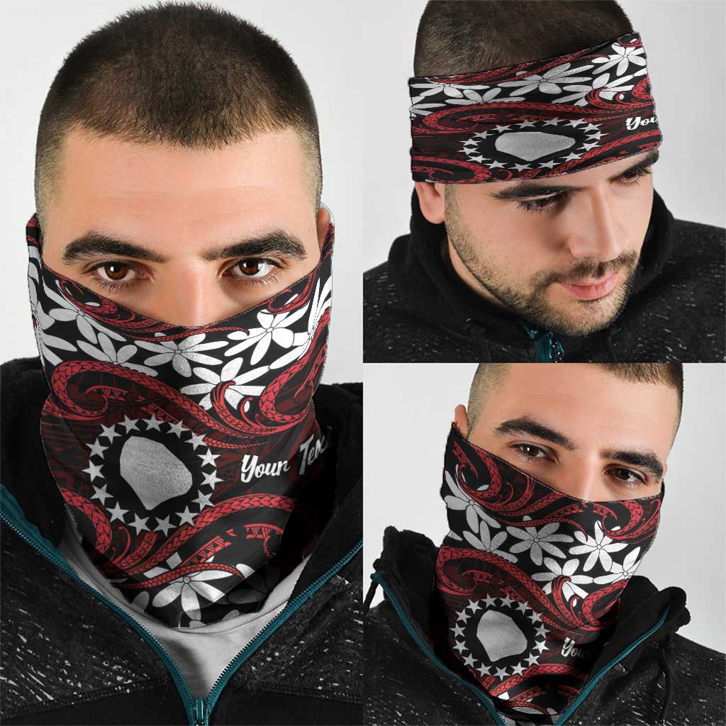 Personalised Cook Islands Atiu Enuamanu Neck Gaiter Tiare Maori Polynesian Waves Tattoo