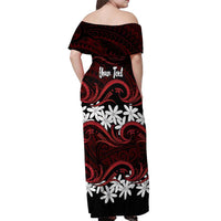 Personalised Cook Islands Atiu Enuamanu Off Shoulder Maxi Dress Tiare Maori Polynesian Waves Tattoo
