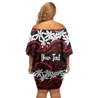 Personalised Cook Islands Atiu Enuamanu Off Shoulder Short Dress Tiare Maori Polynesian Waves Tattoo
