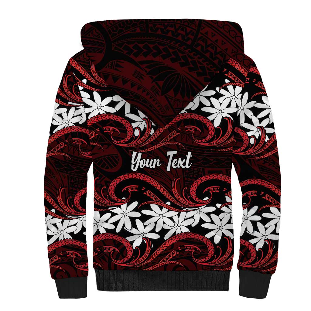Personalised Cook Islands Atiu Enuamanu Sherpa Hoodie Tiare Maori Polynesian Waves Tattoo