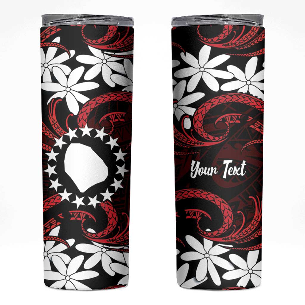 Personalised Cook Islands Atiu Enuamanu Skinny Tumbler Tiare Maori Polynesian Waves Tattoo