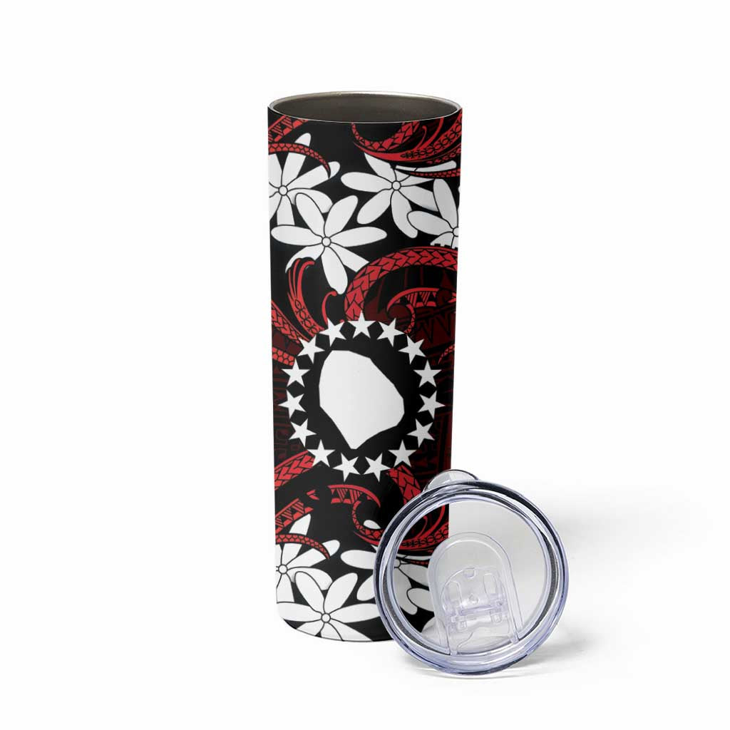 Personalised Cook Islands Atiu Enuamanu Skinny Tumbler Tiare Maori Polynesian Waves Tattoo