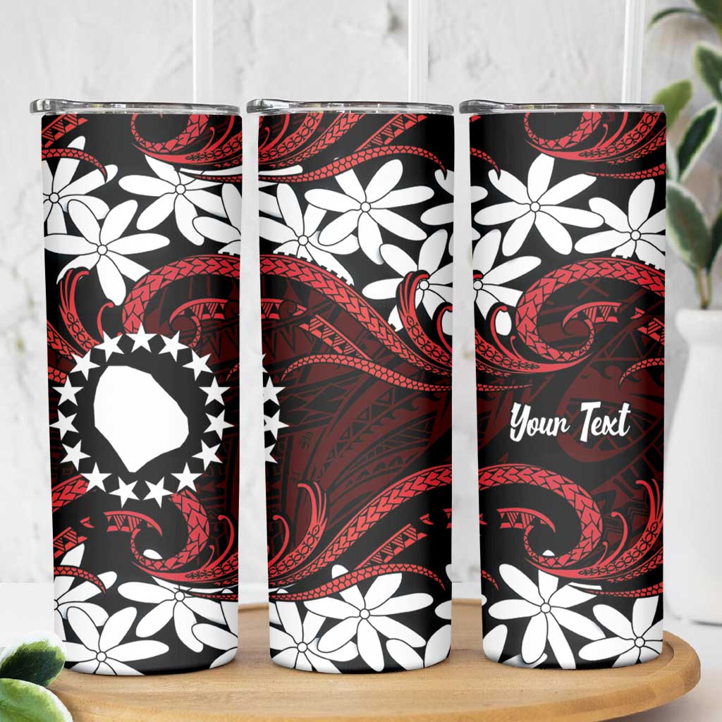 Personalised Cook Islands Atiu Enuamanu Skinny Tumbler Tiare Maori Polynesian Waves Tattoo