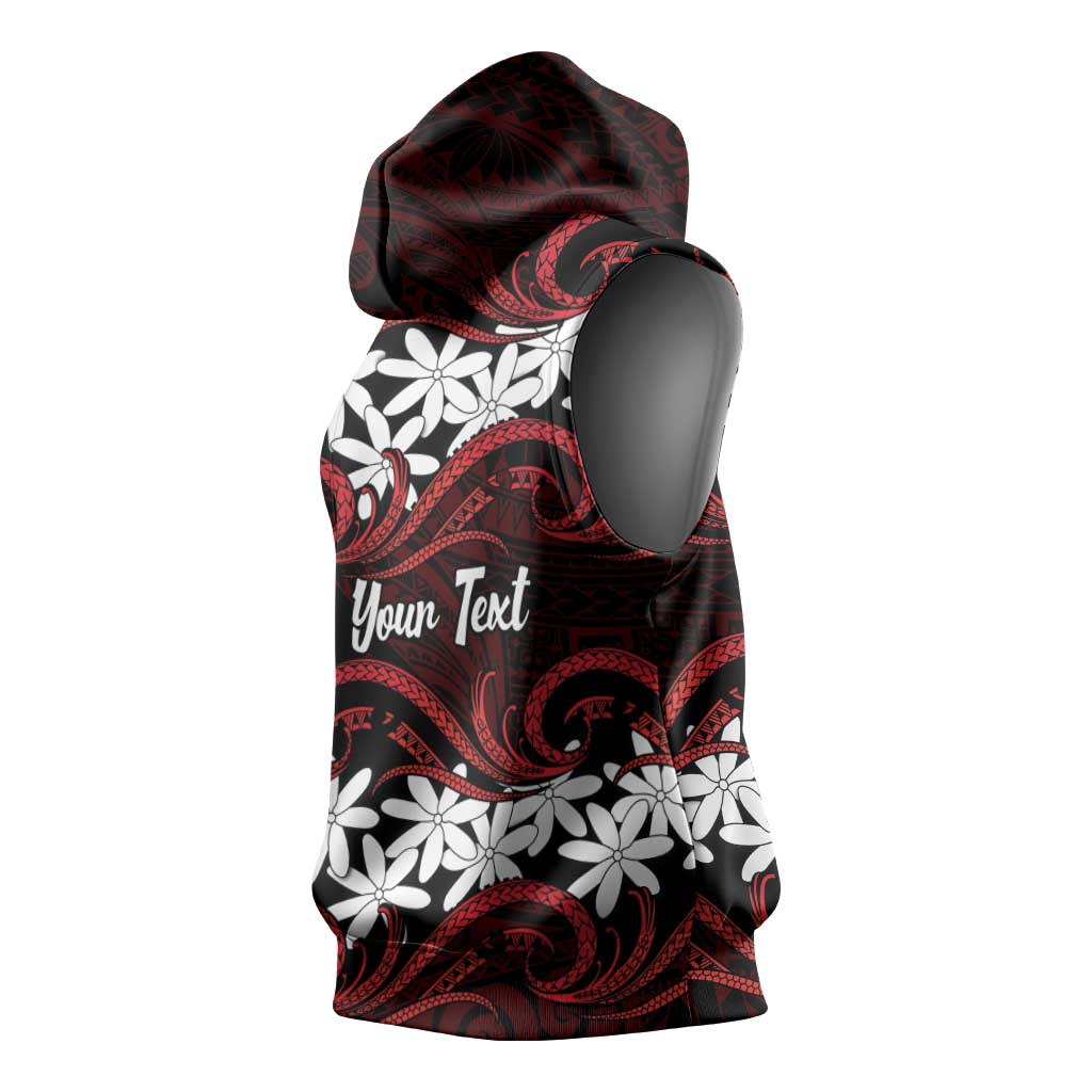 Personalised Cook Islands Atiu Enuamanu Sleeveless Hoodie Tiare Maori Polynesian Waves Tattoo
