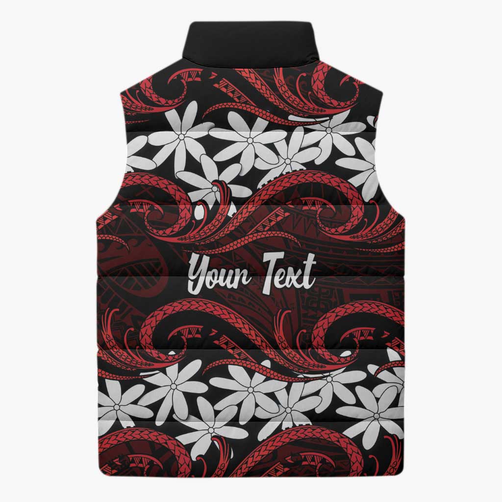 Personalised Cook Islands Atiu Enuamanu Sleeveless Puffer Jacket Tiare Maori Polynesian Waves Tattoo