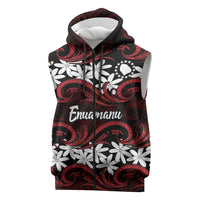 Personalised Cook Islands Atiu Enuamanu Sleeveless Zip Hoodie Tiare Maori Polynesian Waves Tattoo