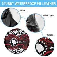 Personalised Cook Islands Atiu Enuamanu Spare Tire Cover Tiare Maori Polynesian Waves Tattoo