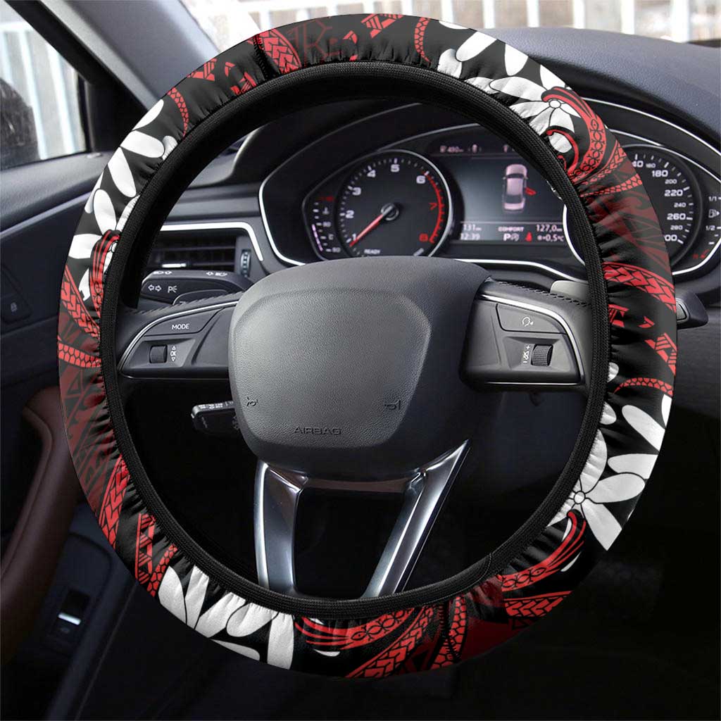Cook Islands Atiu Enuamanu Steering Wheel Cover Tiare Maori Polynesian Waves Tattoo